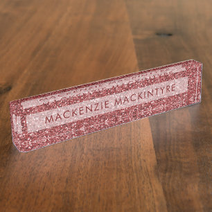 Porte-nom Pour Bureau Elégante Parties scintillant rose bordeaux