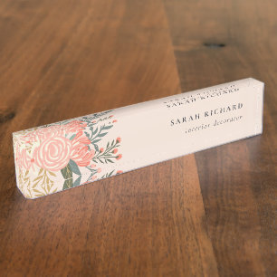 Porte-nom Pour Bureau Elégante Pêche à Brosse Orange Vert Ambrosia Flora