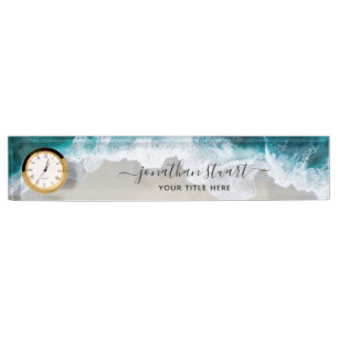 Porte-nom Pour Bureau Elégante plage Aqua Blue Green Script moderne