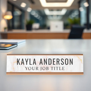 Porte-nom Pour Bureau Élégante Rose Gold Marbre Employé de Bureau