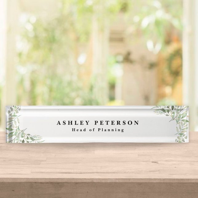 Porte-nom Pour Bureau Élégantes Feuilles de Printemps Douces et Chic (Créateur téléchargé)