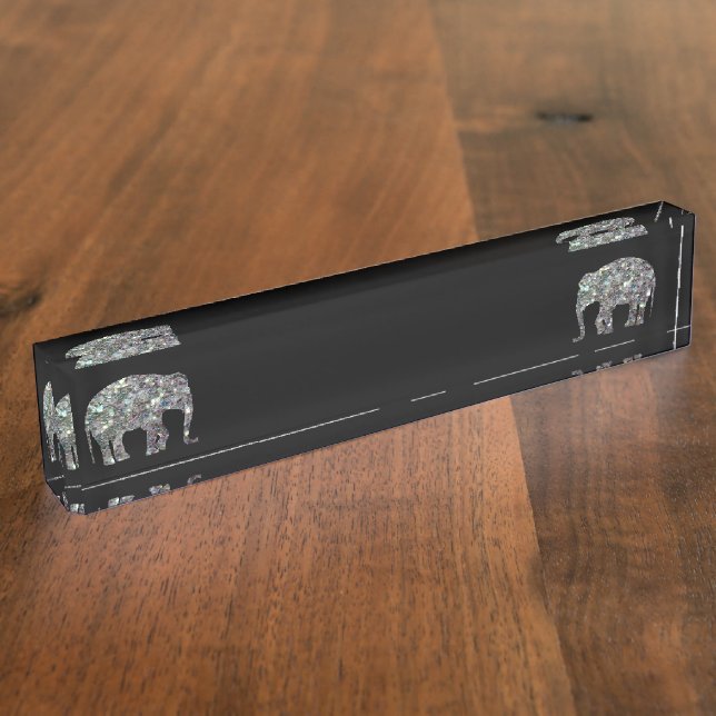 Porte-nom Pour Bureau Élément scintillant en mosaique argentée éléphant  (Taille)