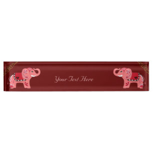 Porte-nom Pour Bureau Éléphant de henné (rouge/rose)