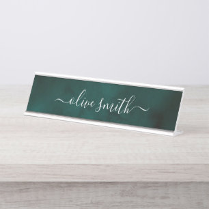 Porte-nom Pour Bureau Émeraude aquarelle Nom du monogramme