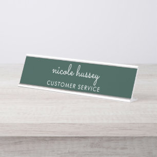 Porte-nom Pour Bureau Émeraude verte Moderne Monogramme élégant