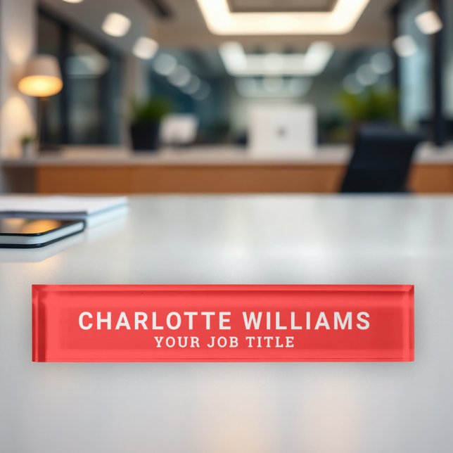 Porte-nom Pour Bureau Employé de bureau rouge moderne (Créateur téléchargé)