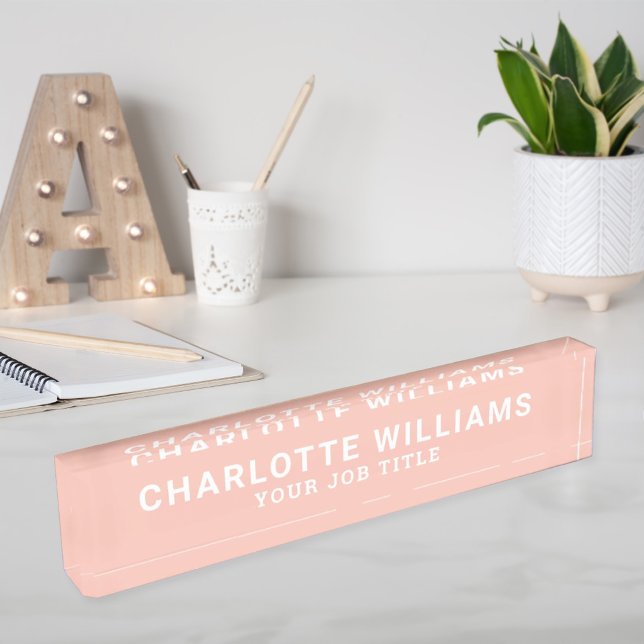Porte-nom Pour Bureau Employée de bureau rose moderne (Créateur téléchargé)