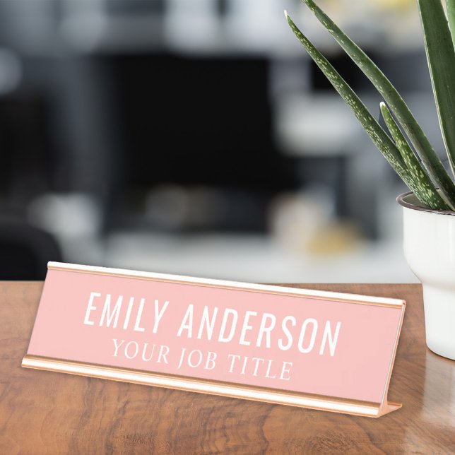Porte-nom Pour Bureau Employée de bureau rose moderne (Créateur téléchargé)