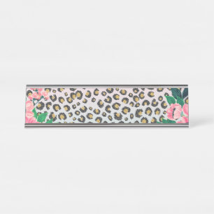 Porte-nom Pour Bureau Empreinte de léopard de Parties scintillant floral