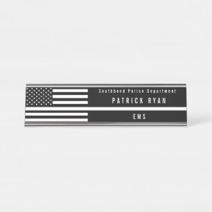 Porte-nom Pour Bureau EMS Mince ligne blanche drapeau américain Monogram