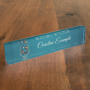 Porte-nom Pour Bureau Enchantant oiseau bleu majestueux.