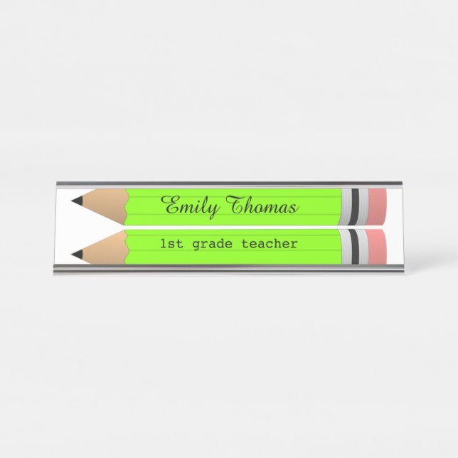 Porte-nom Pour Bureau Enseignant de classe Green Pencils (Devant)