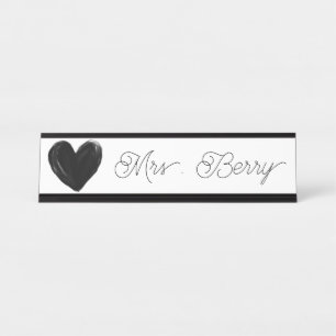 Porte-nom Pour Bureau Enseignant moderne du coeur noir