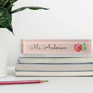 Porte-nom Pour Bureau Enseignant personnalisé Red Watercolor Apple
