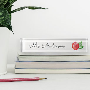Porte-nom Pour Bureau Enseignant personnalisé Red Watercolor Apple