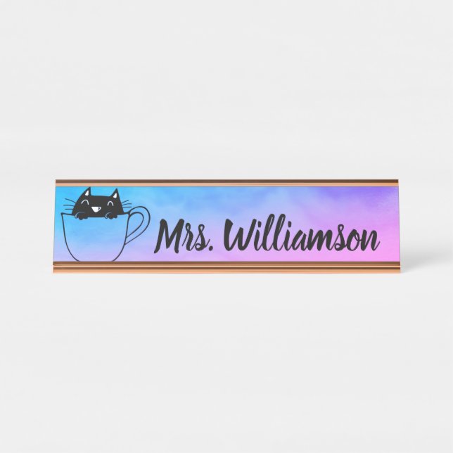 Porte-nom Pour Bureau Enseignant Professeur Professionnel Cat Kitten Nom (Devant)