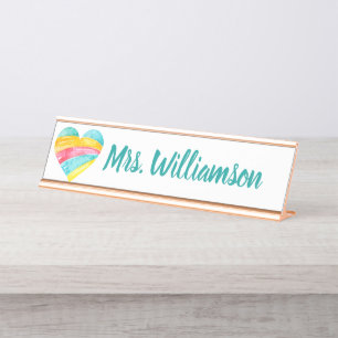 Porte-nom Pour Bureau Enseignant Professeur Professionnel Coeur arc-en-c