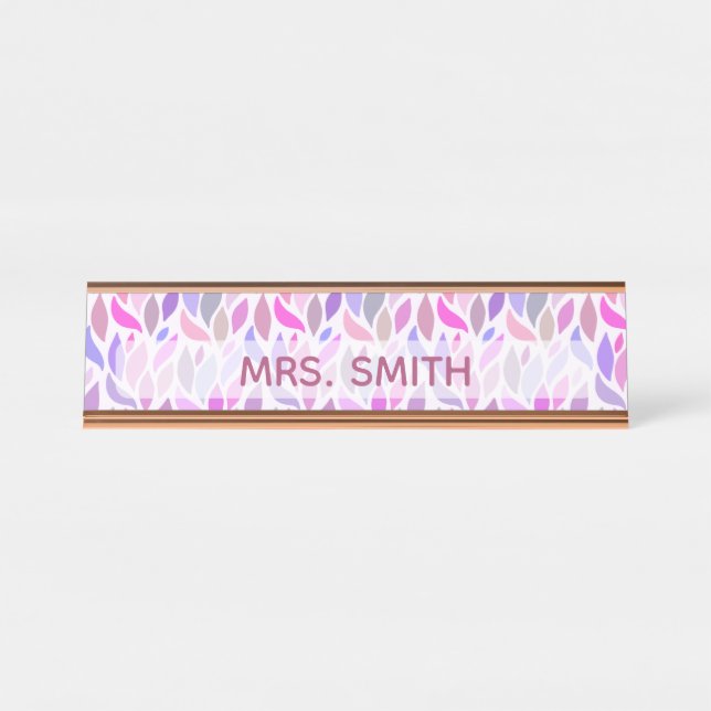 Porte-nom Pour Bureau Enseignante Violet Rose Monogramme Professionnel (Devant)