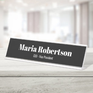 Porte-nom Pour Bureau Entreprise Noir et Blanc Simple Personnalisé