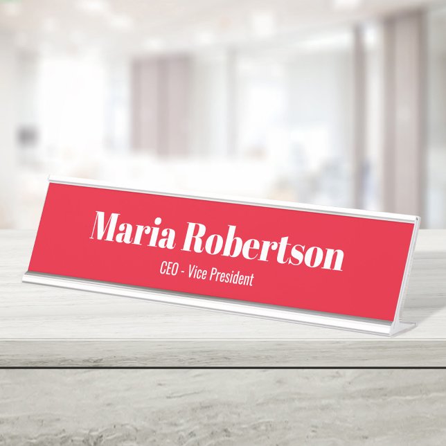 Porte-nom Pour Bureau Entreprise Rouge et blanc Simple Personnalisé (Red and white simple business name plate. )