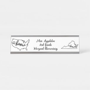 Porte-nom Pour Bureau État de Virginie États-Unis Home Line Art