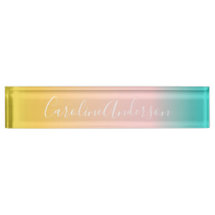 Porte-nom Pour Bureau Été Pastel Gradient Nom de script personnalisé