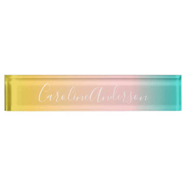 Porte-nom Pour Bureau Été Pastel Gradient | Nom de script personnalisé (Devant)