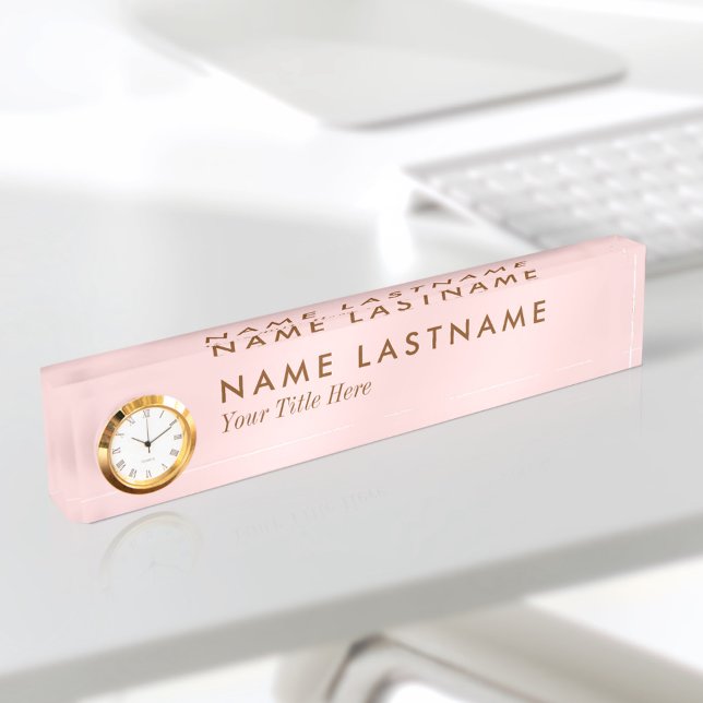 Porte-nom Pour Bureau Étiquette blanche rose simple Nom féminin simple H (Créateur téléchargé)