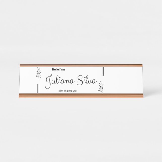 Porte-nom Pour Bureau Étiquette de nom florale personnalisée – Minimalis (Devant)