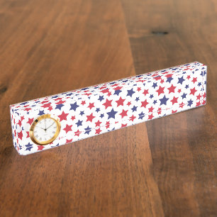 Porte-nom Pour Bureau Étoiles rouges et bleues, 4 juillet, fond blanc