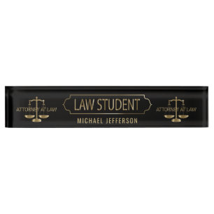 Porte-nom Pour Bureau Étudiant en droit - noir et échelles d'or
