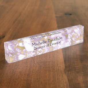 Porte-nom Pour Bureau Exécutif en marbre violet et or