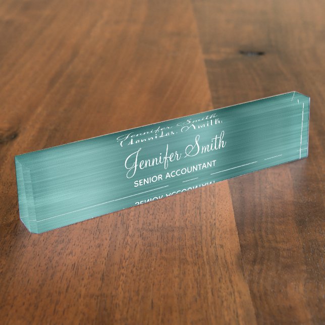 Porte-nom Pour Bureau Faux Aqua Sarcelle Feuille (Taille)