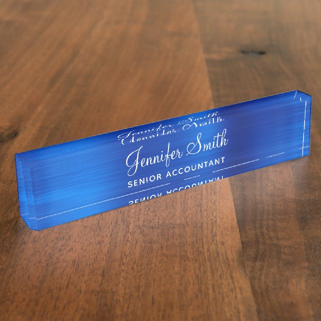 Porte-nom Pour Bureau Faux bleu royal métallisé (Taille)