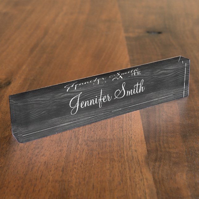 Porte-nom Pour Bureau Faux Bois Grain Noir (Taille)