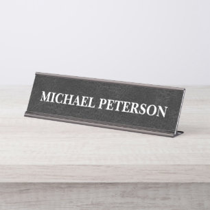 Porte-nom Pour Bureau Faux cuir noir usé personnalisé