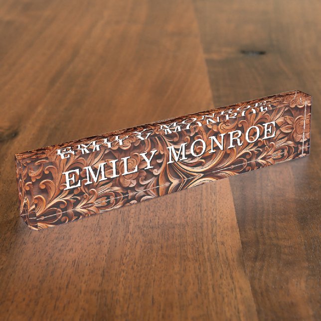 Porte-nom Pour Bureau Faux grain de bois sculpté (Taille)