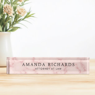 Porte-nom Pour Bureau Faux marbre rose