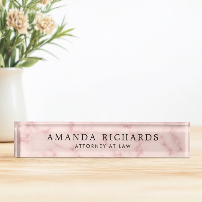 Porte-nom Pour Bureau Faux marbre rose (Blush pink faux marble desk name plate)