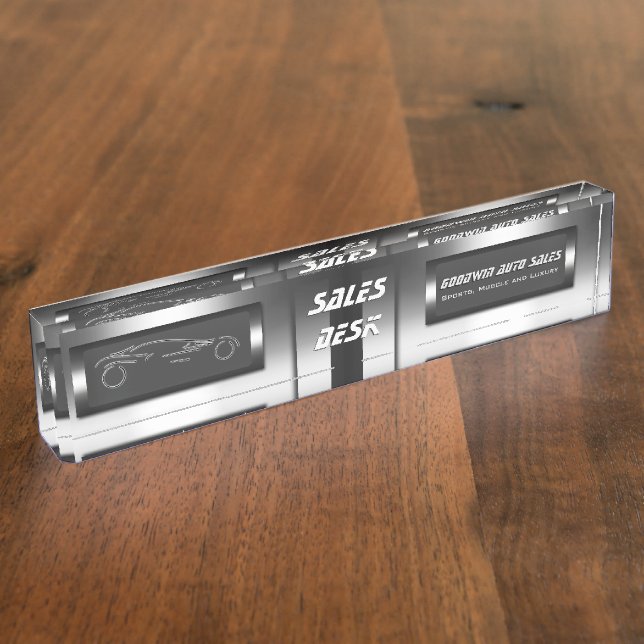 Porte-nom Pour Bureau Faux métal, argent auto - Salon des ventes automat (Taille)