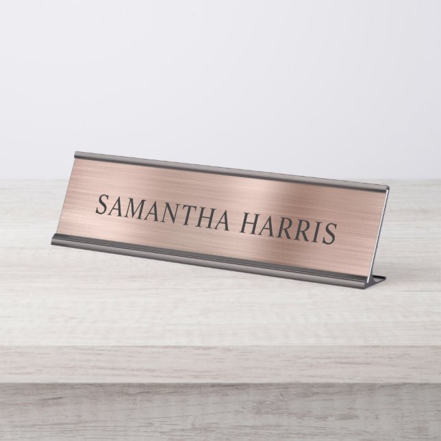 Porte-nom Pour Bureau Faux or rose luxe feuille (Devant)