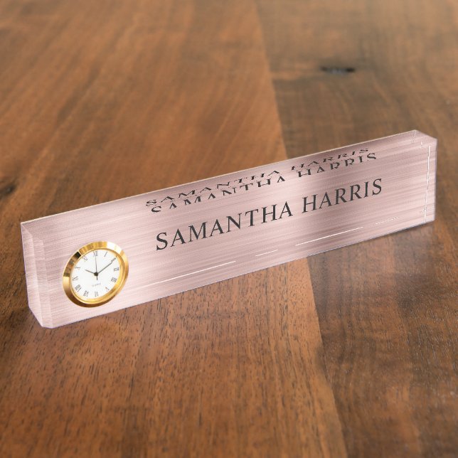 Porte-nom Pour Bureau Faux or rose luxe feuille (Taille)