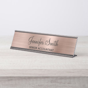 Porte-nom Pour Bureau Faux Rose Gold Foil