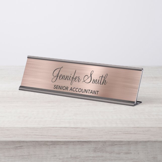 Porte-nom Pour Bureau Faux Rose Gold Foil (Devant)