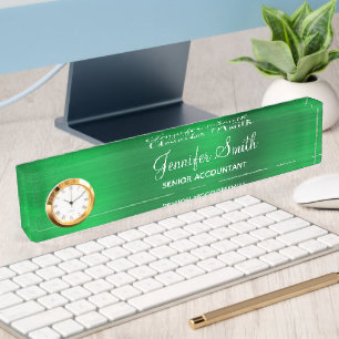 Porte-nom Pour Bureau Faux vert brillant Feuille avec titre du poste
