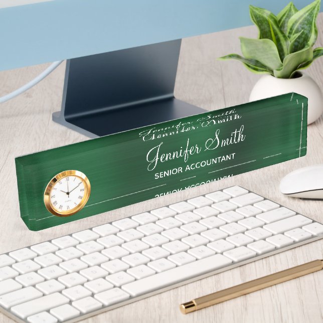 Porte-nom Pour Bureau Faux vert foncé avec titre de poste