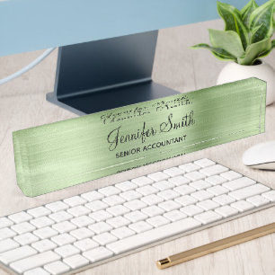 Porte-nom Pour Bureau Faux vert menthe pâle avec titre de poste