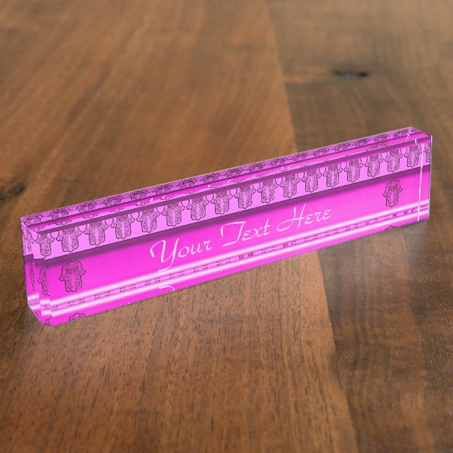 Porte-nom Pour Bureau Feu main Hamsa : Coeur (rose) (Monogramme) (Taille)
