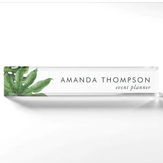 Porte-nom Pour Bureau Feuillage de verdure tropicale (Devant)