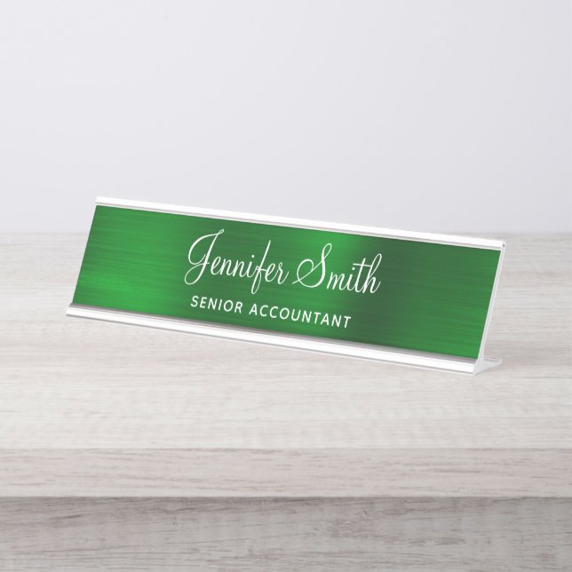 Porte-nom Pour Bureau Feuille de vert émeraude (Devant)